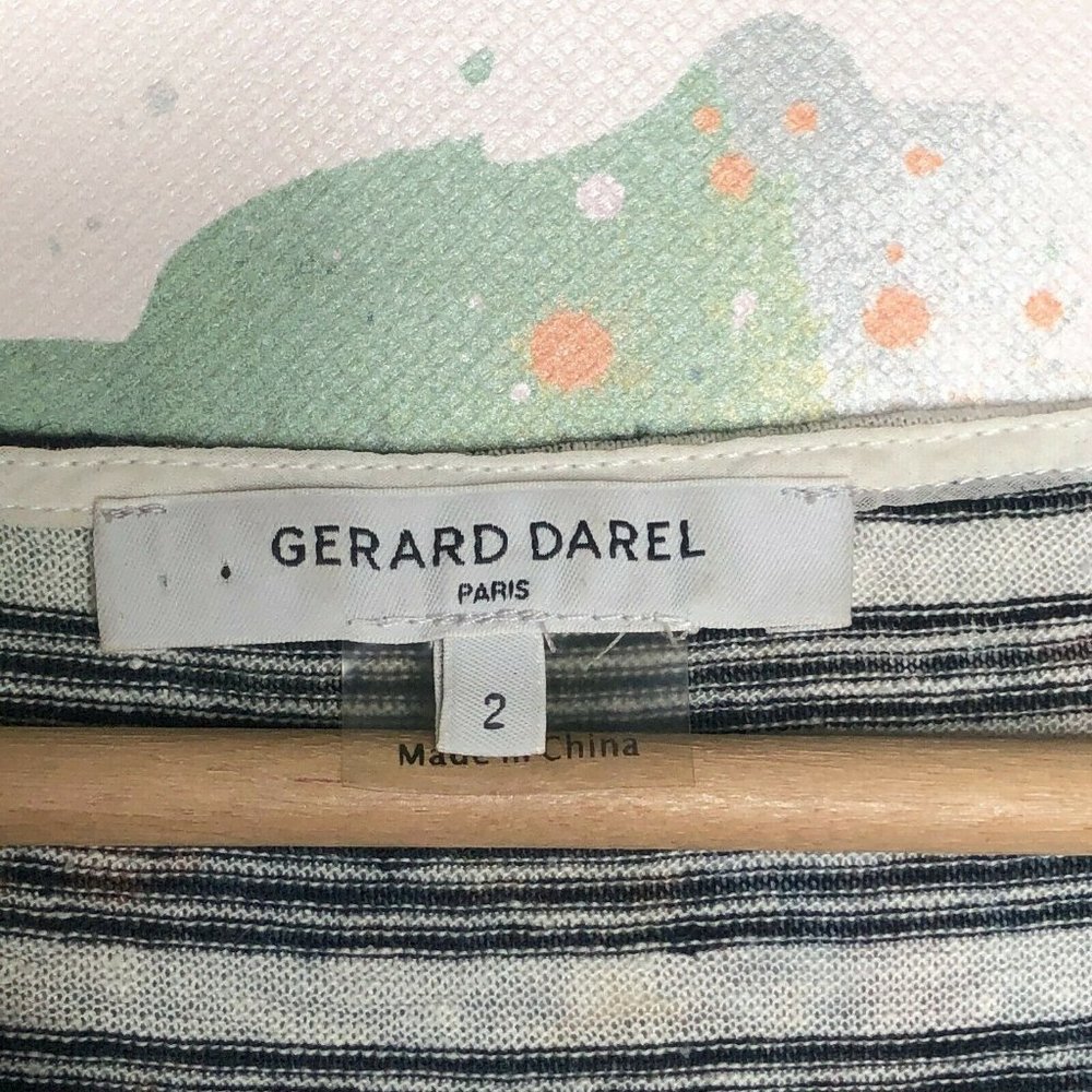 Gerard Darel Size 2 Top Tunic White Black Striped‎ 100% Linen Shirt Round Neck - Picture 5 of 9